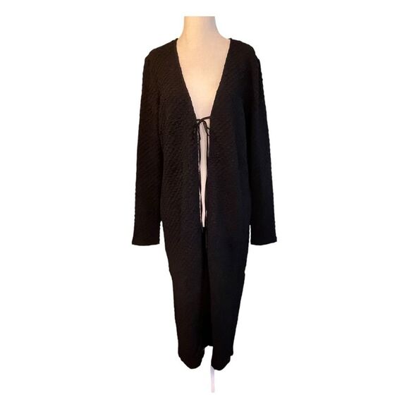 Dolan Left Coast Collection Crinkle Cover-Up Cardigan Black Knit Tie Front M - Picture 2 of 9